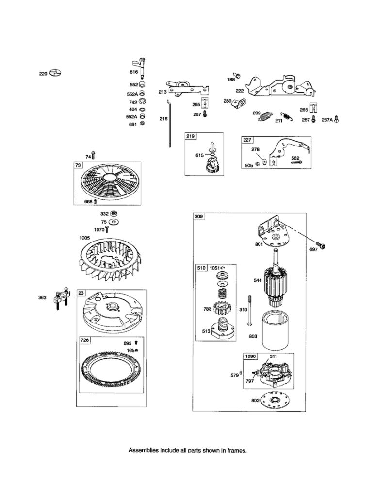 Motor-Starter/Flywheel Diagram and Parts List for 44P700 0016-0884 Briggs and Stratton Engine